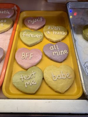 Super cute Valentine themed cookies!!  at Rainbow Bakery in Bloomington