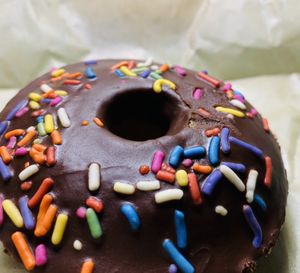 Chocolate donut w/ sprinkles at Rainbow Bakery in Bloomington