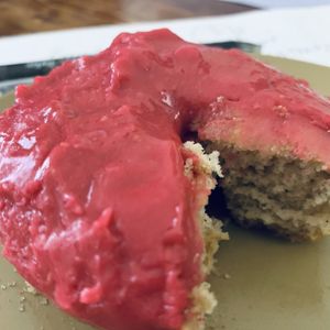 Raspberry donut at Rainbow Bakery in Bloomington