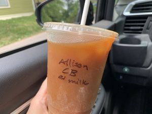 Cold brew with almond milk at Rainbow Bakery in Bloomington