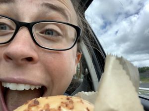 Maple bacon donut happiness  at Rainbow Bakery in Bloomington