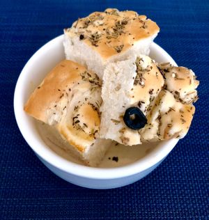 Olive and onion focaccia  at Envy  in Dubai