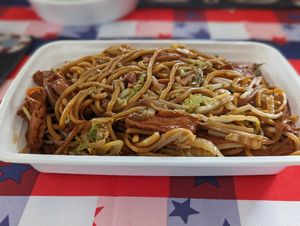 Roast pork lo mein at Chen Vegetarian House in West Reading