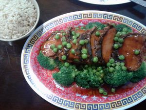Salmon teriyaki- so tender and flavorful! at Chen Vegetarian House in West Reading