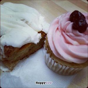 Cinnamon bun and cherry cupcake! Delicious :) at Strawberry Blonde Bakery in Ottawa