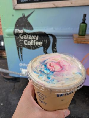 The galaxy latte - iced with oatmilk at The Galaxy Coffee  in Columbus