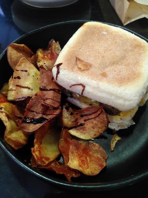 Vegan bifana (seitan "steak") at By Family Mercado  in Loule