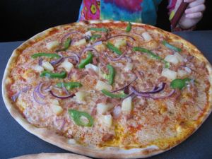 'Hawaii' with paprika, ananas, onion and 'ham' at Pizzeria Fellini in Stockholm