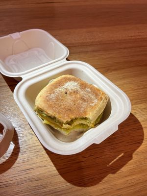 Pesto melt with vegan egg and cheesee  at Retro Coffee  in Seattle