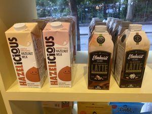 Prepackaged plant based milks   at Pop Up Grocer in New York City