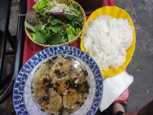 Bun cha with soy meat at Tam Khoi Vegetarian Foods in Hanoi