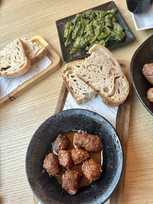 Vegan chorizo and padron peppers   at La Taverna Del 42 in Moraira