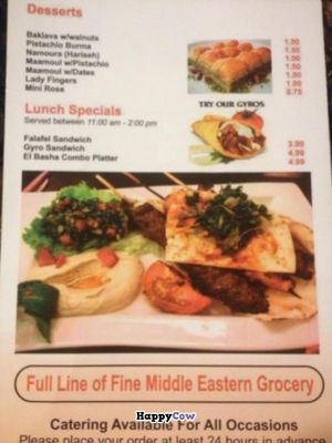 Menu back at El Basha Grocery and Deli in Miami