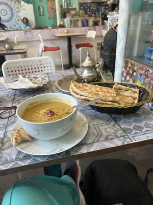 Harira (lentil) Soup and flatbread  at Finnieston Fez in Glasgow