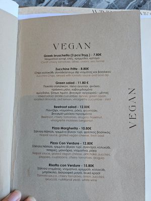 Vegan menu at Casa Il Borgo in Rhodes