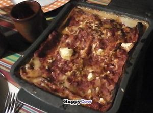 The first vegan lasagna to be made at a restaurant in Bologna, Italy. Taverna Re Lasagna, Bologna, Italy. at Taverna Re Lasagna in Bologna