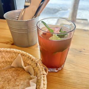 Pita bread and homemade pomegranate lemonade   at Muaré in Mallorca