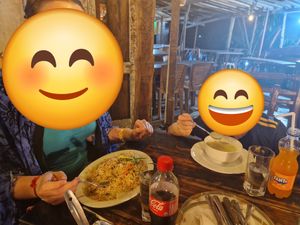 Vegetable Noodles and potato and leek soup at Ahinsa Restaurant in Sigiriya