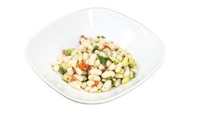 White bean salad with tomato, cucumber and pickles at Katina's Tasty Food in Larnaca