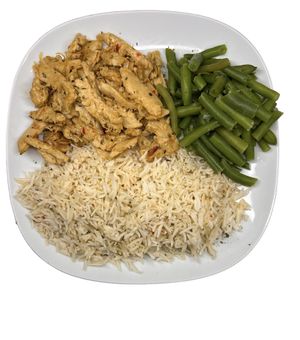 Lemon style vegan strips served with beans and rice   at Katina's Tasty Food in Larnaca