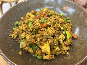 Spicy mince (tofu and other protein?)  at Begin Vegan Food in Chiang Mai