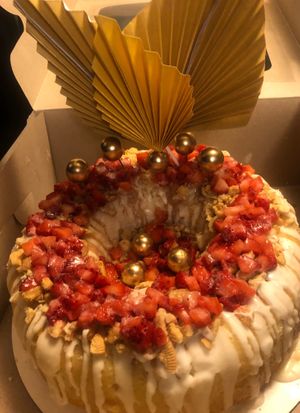 Vegan Strawberry Shortcake Bundt (10 in pictured) But, it also comes in a mini loaf size, 6 in and 8 in with a buttercream icing, vanilla flavored cookie crumbs. at Almost Vegan Plant Based Kitchen & Bakery - Home Bakery in Mishawaka