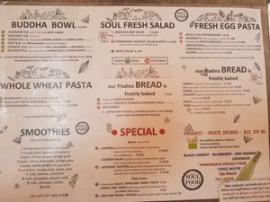 Menu at Soul Food in Valletta