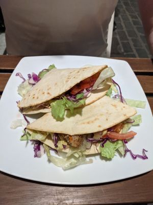 Piadina with lentil burger -- yummy but small at Soul Food in Valletta