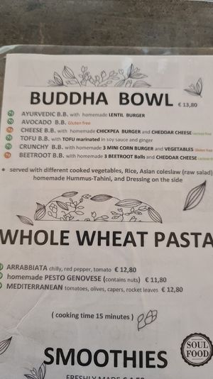 Menu at Soul Food in Valletta