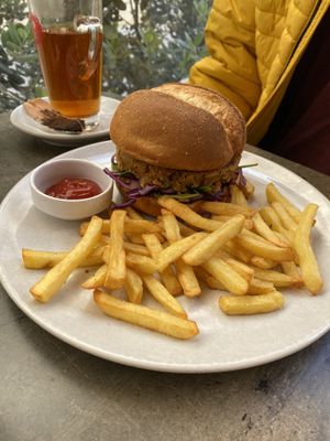 Vegan burger and fries  at Soul Food in Valletta