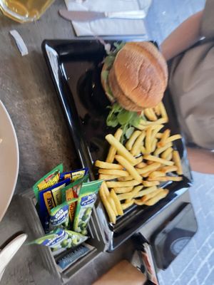 Lentil burger and chips   at Soul Food in Valletta