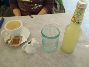 coffee (not sure what it cost anymore) and organic lemonade (3,50 €) at Soul Food in Valletta