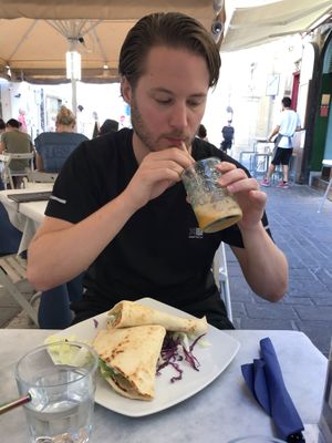 Juice and vegan piatina at Soul Food in Valletta
