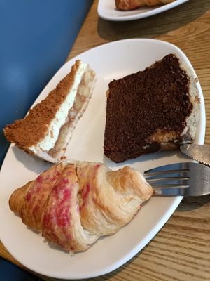 Raspberry croissant, ginger crumble loaf cake and apple crumble and custard tart at Caffe Nero in Castlebar