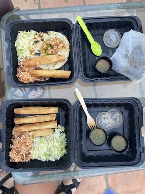 Combo on top, vegan taquitos on bottom  at Elubia's Kitchen - Santa Barbara Cider Location in Goleta in Goleta