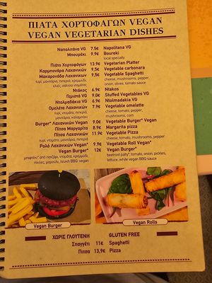 Veggie menu at Old Story Cafe-Restaurant in Crete