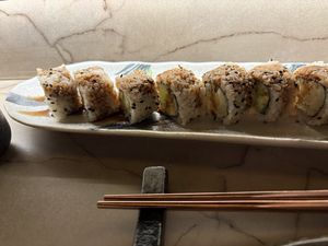 Vegetable tempura vegan roll  at Shibumi Sushi Lab in Lanzarote