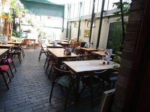 Outside dining area at Amandines in Diss