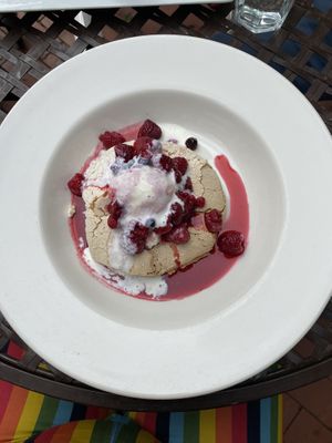 Meringue, ice cream and berries  at Amandines in Diss