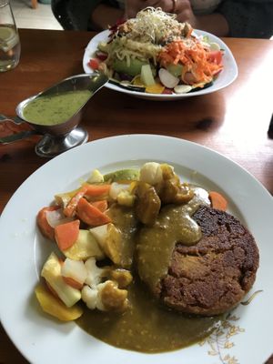 Ensalada “La Vitamina” + Soy burguer with curry sauce at La Vitamina in La Palma