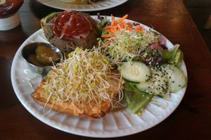 Lentil burger at Chaco Canyon. at Chaco Canyon Organic Cafe - University District in Seattle