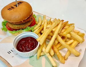 Vegan burger  at Yuchi Cafe Dubai in Dubai