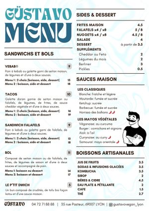 Menu at Güstavo Gemüse Vebab in Lyon