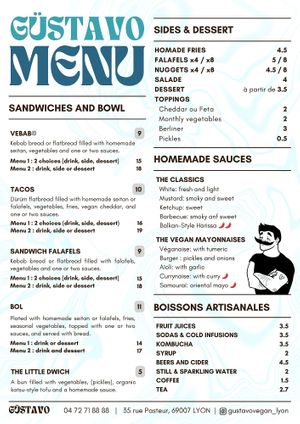 Menu in english at Güstavo Gemüse Vebab in Lyon