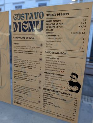 menu at Güstavo Gemüse Vebab in Lyon