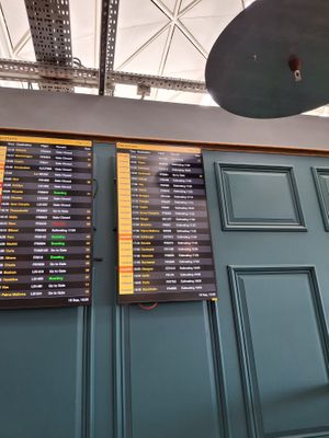 It shows flights on the screens  at STN - The Windmill in Stansted