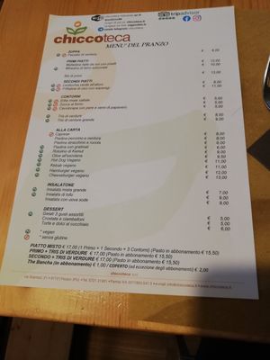Menu at Chiccoteca in Pesaro
