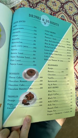 Menu  at Sudha's Kitchen in Auroville