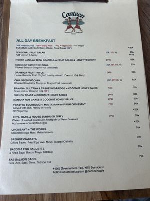 Menu  at Canteen Cafe in Canggu