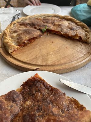 Tomato and onion pie  at Mëndra in Ksamil